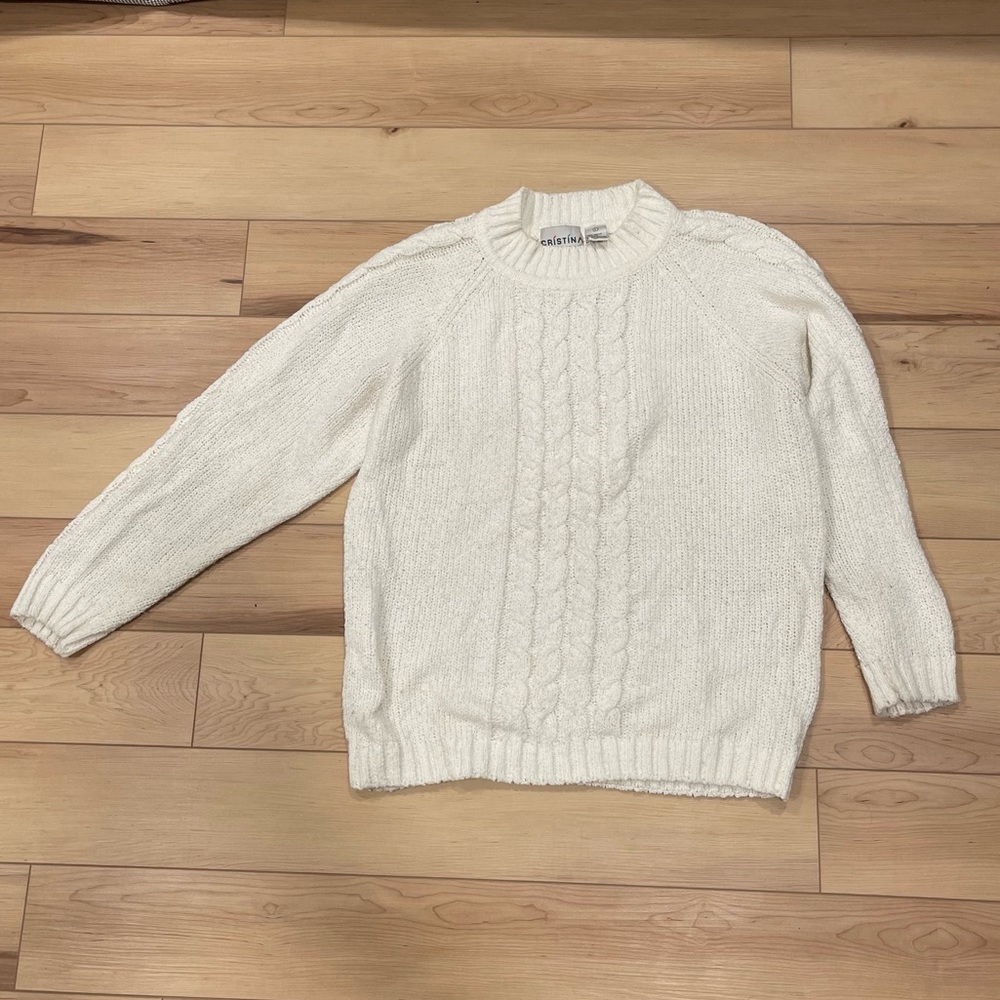 oversized white knit crewneck